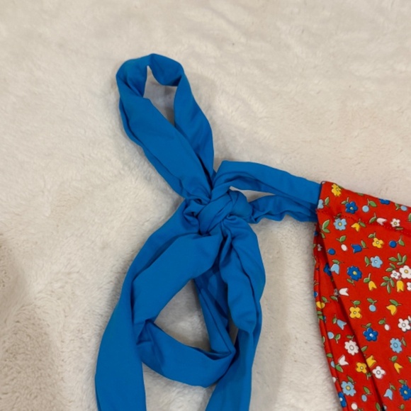 New! Frankies Bikinis Kealy Tie Side Cheeky Bikini Bottom Red Blue 31551 - Picture 7 of 11